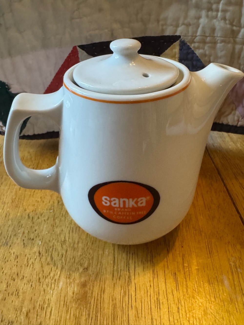 White Vintage Sanka Ceramic Coffee Pot